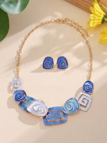 1入頸鍊和1對耳環套裝,時尚且典雅的幾何圖案o形鏈原創設計,女士或女孩的創意珠寶,非常適合作為婚禮伴娘禮物