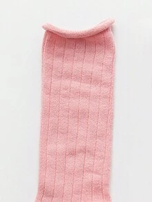 1雙秋冬季糖果色滾邊童襪,適合日常使用 - 粉色 - 查看 3