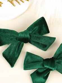 2入組深綠色絨面髮箍,實色蝴蝶結髮夾,優雅桔鱷魚夾,秋季頭飾,冬季髮夾,女士髮飾 - 墨綠色 - 查看 2