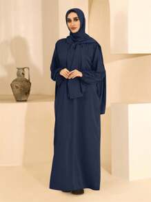 1set Women's Simple Daily Use Prayer Hijab (Abaya) - Navy Blue - View 1