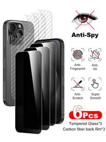 3 stuks anti-gluur privacy screenprotectors + 3 stuks koolstofvezel achterkant, betere bescherming, compatibel met iPhone 6-16 serie 6.1" telefoons: iPhone 14 6.1"/iPhone 13/iPhone 13 Pro 6.1"/15/15 Pro Max/iPhone 16/iPhone 16 Pro/iPhone 16 Pro Max cadeau voor verjaardag, familie, vrienden, gehard glas, anti-spionage, telefoon screenprotector, telefoonaccessoires
