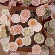 MOCARD 1盒46入組圓形蕾絲主題貼紙,用於創意相簿、日記、藝術拼貼、信封封口和裝飾 - 綠色 - 查看 1