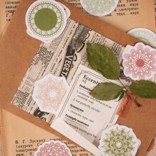 MOCARD 1盒46入組圓形蕾絲主題貼紙,用於創意相簿、日記、藝術拼貼、信封封口和裝飾 - 綠色 - 查看 3