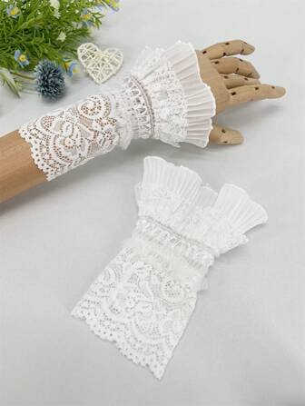 1pair Lace Short Sleeve Cuffs For Women/Ladies, Mesh & Floral Lace Decoration, Anti-Slip Arm Sleeves & Hand Coverswedding Valentine's Day