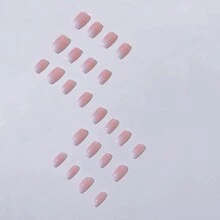 24入組果凍粉紅漸變色方形短款假指甲,附1個果凍膠,1個法式油甲棒,適用於婚禮和派對 - 彩色 - 查看 3