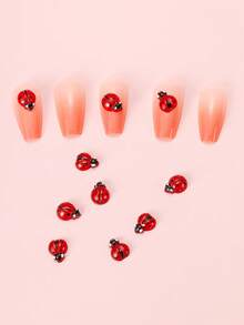 10入組小瓢蟲美甲裝飾樹脂美甲魅力卡通美甲珠寶3d指甲樹脂裝飾品 - 紅色 - 查看 2