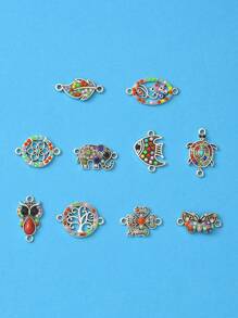 10pcs Zinc Alloy Resin Animal & Evil Eye Pattern Mixed Pendant Connectors For Diy Necklace, Bracelet Making - Multicolor - View 2