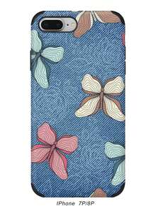 1 chiếc nơ & in hiệu ứng denim chống rơi, chống sốc, dây buộc & giá đỡ nhẫn, vỏ điện thoại vẽ tay bằng da thủ công, tương thích với iPhone 14 Pro Max - Màu xanh lam - Xem 27