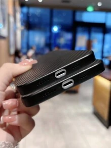 1pc Black Ultra-Thin Carbon Fiber Texture Phone Case Compatible With IPhone - Black - View 4
