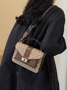 Plaid Presbyopic Small Square Bag As A Gift For Women, Fashionable And Elegant Double-Layer Bag Pu Portable Crossbody Twist Lock, Fashionable And Versatile, Suitable For Women's Daily Travel Use