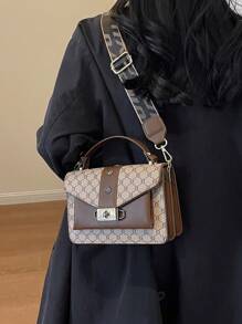 Plaid Presbyopic Small Square Bag As A Gift For Women, Fashionable And Elegant Double-Layer Bag Pu Portable Crossbody Twist Lock, Fashionable And Versatile, Suitable For Women's Daily Travel Use