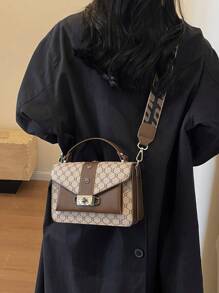 Plaid Presbyopic Small Square Bag As A Gift For Women, Fashionable And Elegant Double-Layer Bag Pu Portable Crossbody Twist Lock, Fashionable And Versatile, Suitable For Women's Daily Travel Use