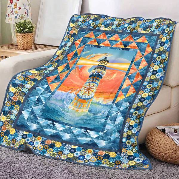 1PC And Soft Scenery, Lighthouse Patterns, Soft And Warm Blankets, Sofa