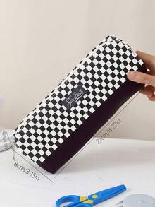1入格紋圖案雙面印花法蘭絨筆袋 - 彩色 - 查看 2