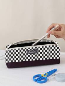 1入格紋圖案雙面印花法蘭絨筆袋 - 彩色 - 查看 3