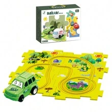 5PCS Puzzle Track Car Play Dinosaur Park Theme DIY Plastic Jigsaw Puzzles For Kids Ages 3+ With Cute Vehicles, Toddler Puzzle Track Toys Set Gifts, Exercise Thinking Educational Toys Montessori Kids Toys - Green - View 2