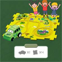 5PCS Puzzle Track Car Play Dinosaur Park Theme DIY Plastic Jigsaw Puzzles For Kids Ages 3+ With Cute Vehicles, Toddler Puzzle Track Toys Set Gifts, Exercise Thinking Educational Toys Montessori Kids Toys - Green - View 5