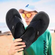 Sandalias de verano para hombres, flip flops antideslizantes para playa, zapatillas de vacaciones casuales y cómodas, zapatilla de masaje antideslizante para hombres - Negro - Ver 4