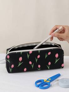 1入手繪花紋雙面印花絨面筆袋 - 彩色 - 查看 3