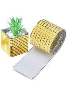 1卷(1464片)自粘式馬賽克玻璃牆貼紙和480片自制鏡子貼紙(具有閃閃發光效果),適用於家庭裝飾、ktv等場所 - 金色 - 查看 1