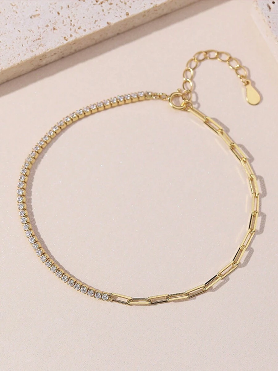 1入優雅925銀微嵌鑲鑽銀鏈手鍊,極簡設計 - YW1337 - 查看 1