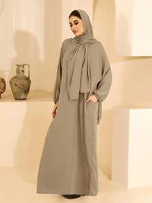 1 bộ Hijab cầu nguyện đơn giản hàng ngày dành cho nữ (Abaya) - Màu Khaki - Xem 2