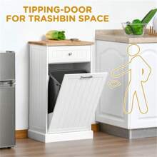 Kitchen Tilt Out Trash Bin Cabinet Free Standing Recycling Cabinet Trash Can Holder With Drawer, white