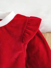 女嬰網紗拼接荷葉邊連體衣和頭巾 - 紅色 - 查看 4