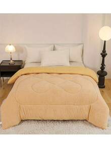 1件時尚純色珊瑚絨被 - 卡其色 - 查看 3