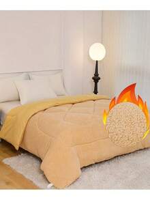 1件時尚純色珊瑚絨被 - 卡其色 - 查看 1