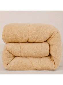 1件時尚純色珊瑚絨被 - 卡其色 - 查看 5