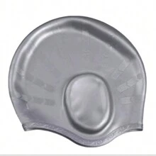 大号硅胶护耳泳帽，成人男女弹力舒适不紧绷泳帽，长发泳帽，加大码硅胶泳帽，加大码舒适硅胶泳帽适合长发女性 - 灰色 - 查看 5