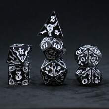7 件/組金屬龍眼圖案多邊多面骰子套裝適用於桌上角色扮演遊戲、派對遊戲、節日禮物 - 白色 - 查看 1
