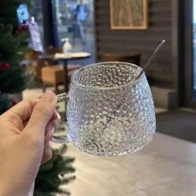 1入組錘紋玻璃杯,配熊狀手柄和蓋子,大容量茶/咖啡杯,適用於家庭和辦公室 - 白色 - 查看 4