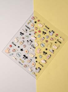 1pc 5d Embossed Cartoon Bowknot & Kitten Design Waterproof Nail Sticker Nail Stickers DIY - Multicolor - View 3