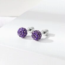 2 顆不鏽鋼水鑽球女士耳環 - 紫色 - 查看 3