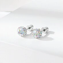 2 顆不鏽鋼水鑽球女士耳環 - 紫色 - 查看 9