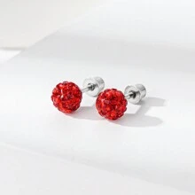 2 顆不鏽鋼水鑽球女士耳環 - 紫色 - 查看 6