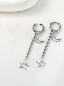 1對不鏽鋼人工珍珠、水晶鑲嵌、星星、月亮、鐵錨、雪花、音符、星球吊墜耳環，優雅迷人的女士聖誕禮物 - 垂墜耳環 - 查看 8