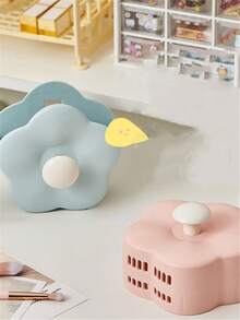 1個花形化妝品組織器＆筆筒＆文具存儲盒,壁掛多功能裝飾存儲容器,適用於學生/辦公室/臥室,藍色 - 藍色 - 查看 9