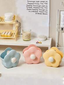 1個花形化妝品組織器＆筆筒＆文具存儲盒,壁掛多功能裝飾存儲容器,適用於學生/辦公室/臥室,藍色 - 藍色 - 查看 8