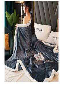 1pc Multi-Functional Portable Bed Travel Nap Sofa Blanket Flannel Coral Fleece Solid Gold Velvet Blanket - Brown - View 3