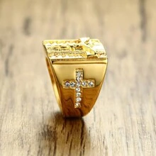 18K Gold Plated 1pc Stainless Steel Jewelry Glamorous Vintage Cubic Zirconia Men's Ring Gift For Daily Commute