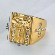 18K Gold Plated 1pc Stainless Steel Jewelry Glamorous Vintage Cubic Zirconia Men's Ring Gift For Daily Commute