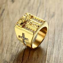 18K Gold Plated 1pc Stainless Steel Jewelry Glamorous Vintage Cubic Zirconia Men's Ring Gift For Daily Commute