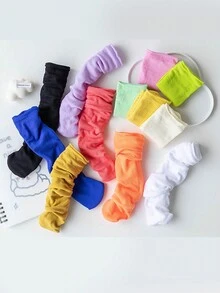 Kids' Socks, Girls' Thin Pile Socks In Candy Colors With Rolled Cuffs, Mid-calf Length - Blue - View 2