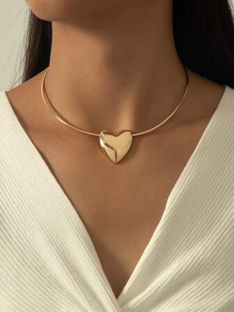 Collana con ciondolo a forma di cuore in lega, anello a forma di cuore dorato, regalo per San Valentino, Mamma, Festa della Mamma