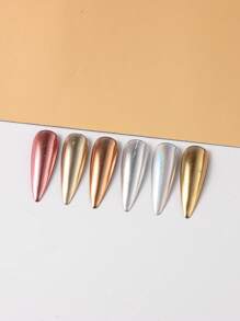 6格魔鏡粉銀色金屬鉻鏡指甲多功能多效應金色顏料藝術裝飾修甲配件 - 彩色 - 查看 6