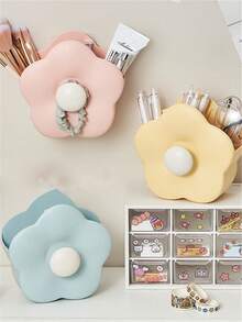 1個花形化妝品組織器＆筆筒＆文具存儲盒,壁掛多功能裝飾存儲容器,適用於學生/辦公室/臥室,藍色 - 藍色 - 查看 10
