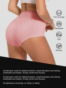 Women's Rose Patterned High Waist Tummy Control Comfortable Fit Underwear - Pink - View 2